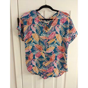 Pink Rose Vintage Botanical Print Blouse -- Medium